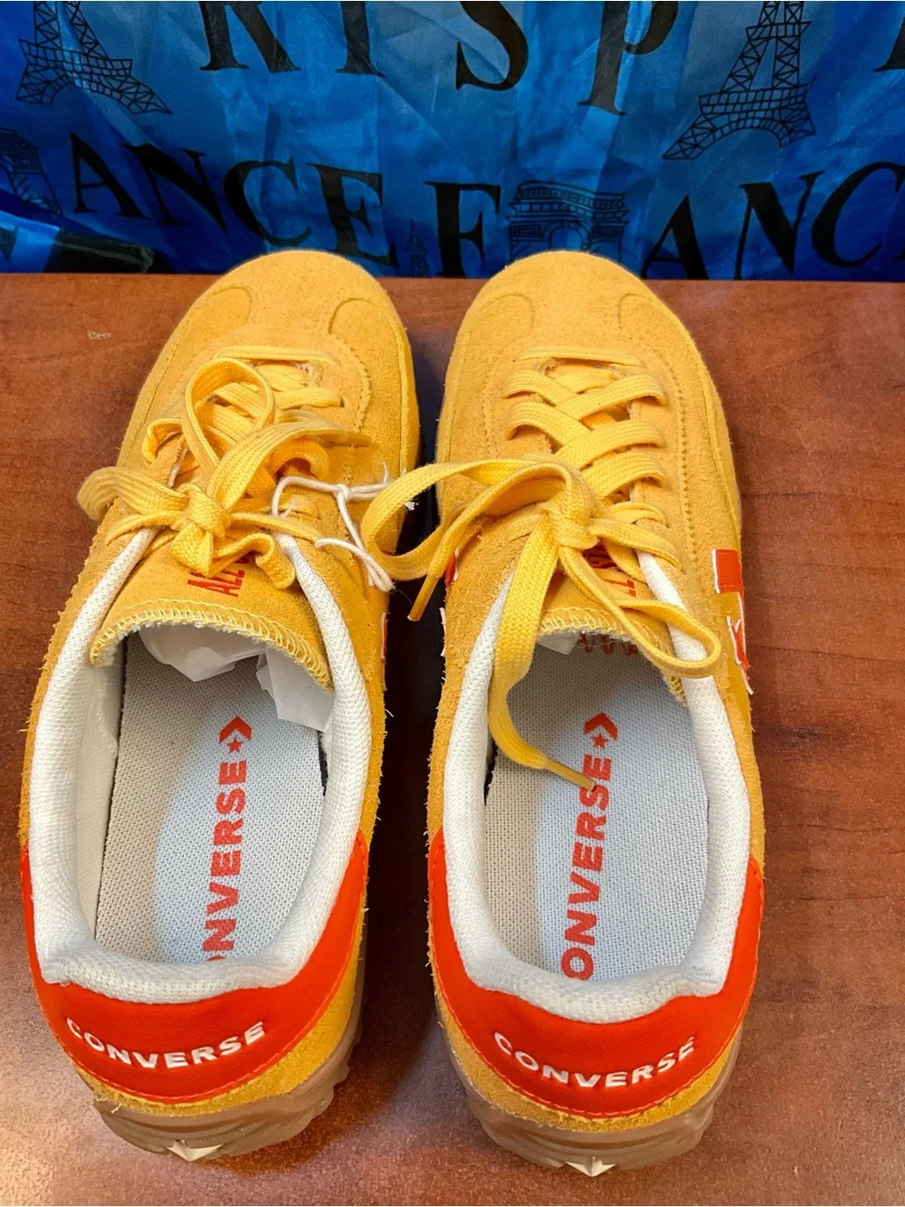 Converse Men's Yellow Suede Sneakers with Orange Accent